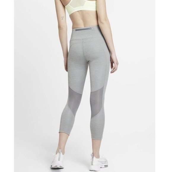 Nike Fast Womens Mid-Rise Crop Running Leggings Gray Size Large - Picture 2 of 10
